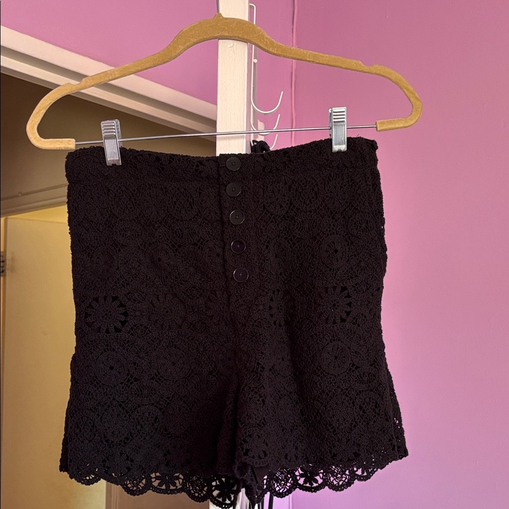 Maeve Black High Waist Crochet Shorts